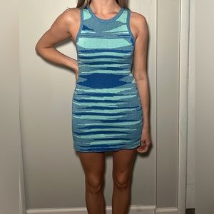 Blue striped knitted mini dress